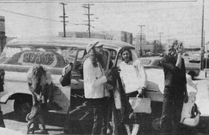 The Beans with their hand-painted van in San Francisco — Bob McIntosh, Vince Welnick, Bill Spooner, Roger Steen