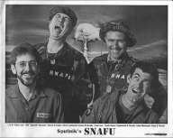 Promotional photo for Sputnik's SNAFU — four band members in military caps
