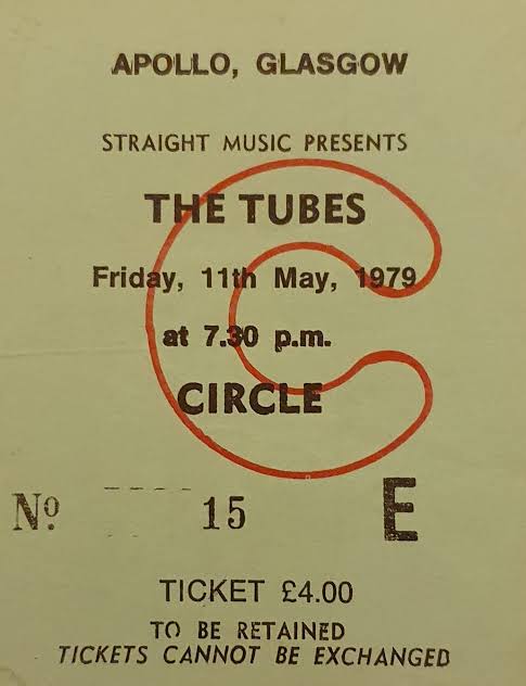Ticket stub, The Tubes at the Apollo Glasgow, Friday 11 May 1979, circle, four pounds