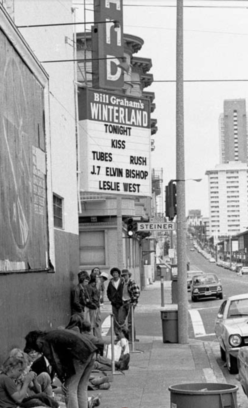 Winterland marquee: Tubes, Rush, Elvin Bishop, Leslie West
